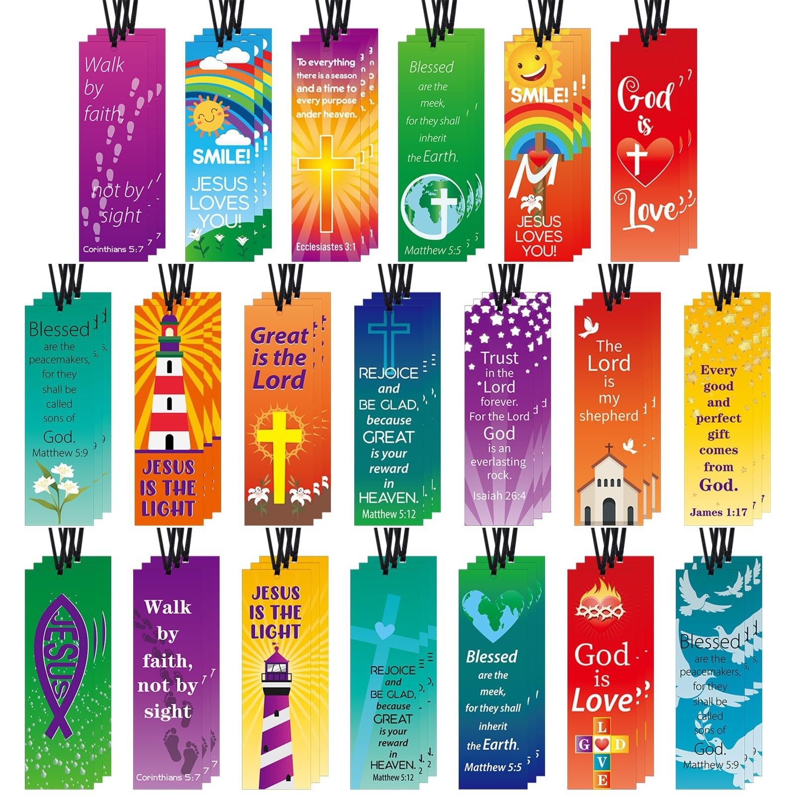 PerKoop 60 Pcs Christian Bookmarks Bulk Religious Bible Verse Bookmarks VBS G...