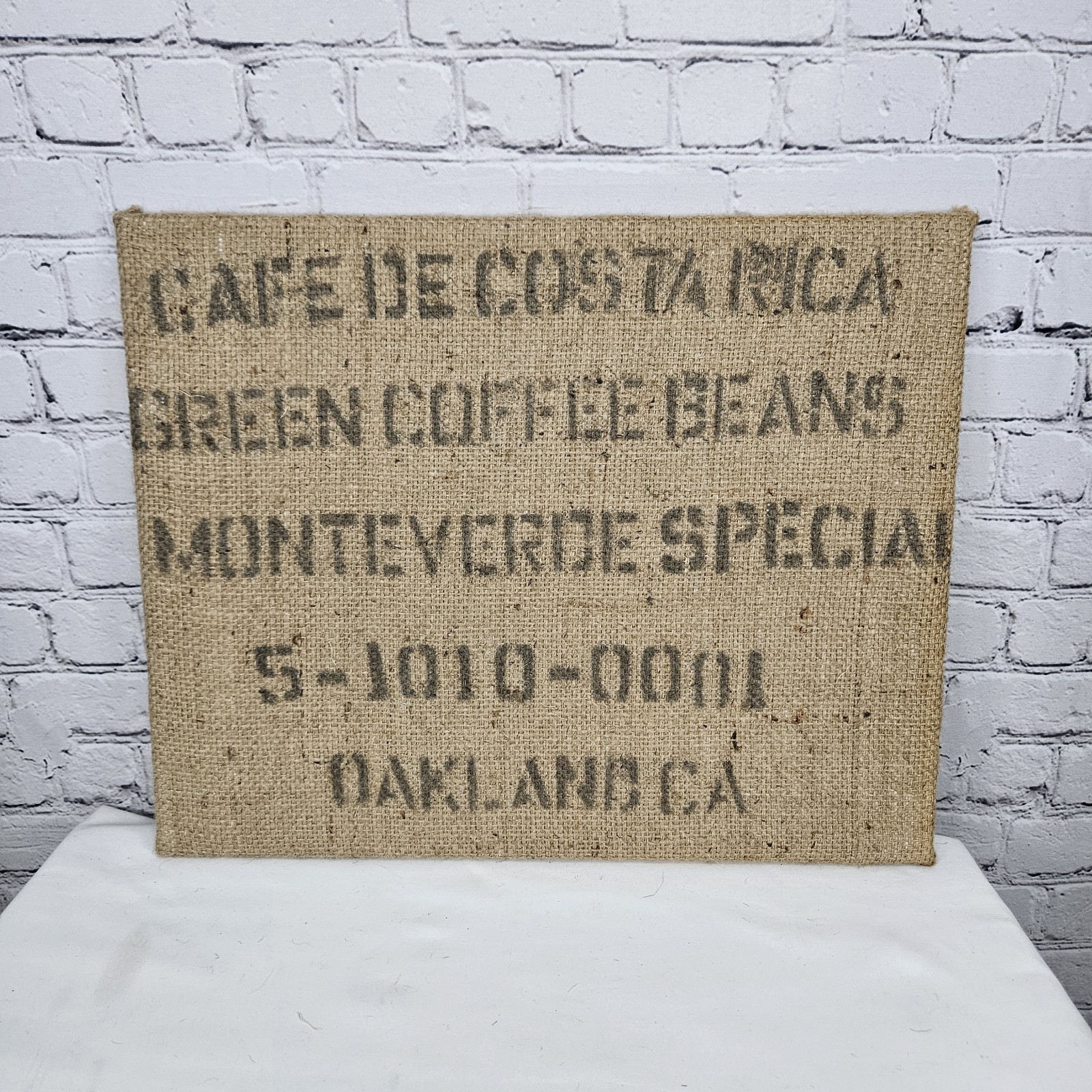 Cafe De Costa Rica Coffee Burlap Sack Wrapped Canvas Wood Framed Art 16x20