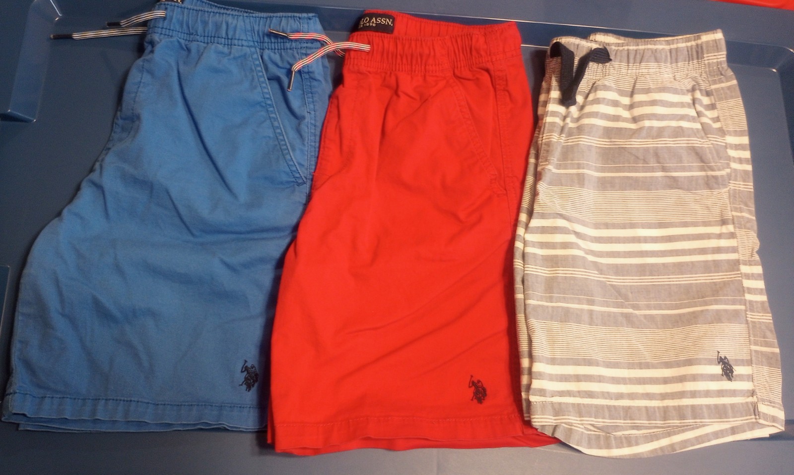 Polo Assn Boys XL (14-16) Shorts Set of 3 Red Blue and Blue Striped Shorts