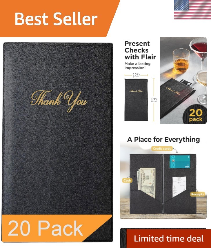 Restaurant Check Presenters - Guest Check Card Holder with Gold Thank You Imp...