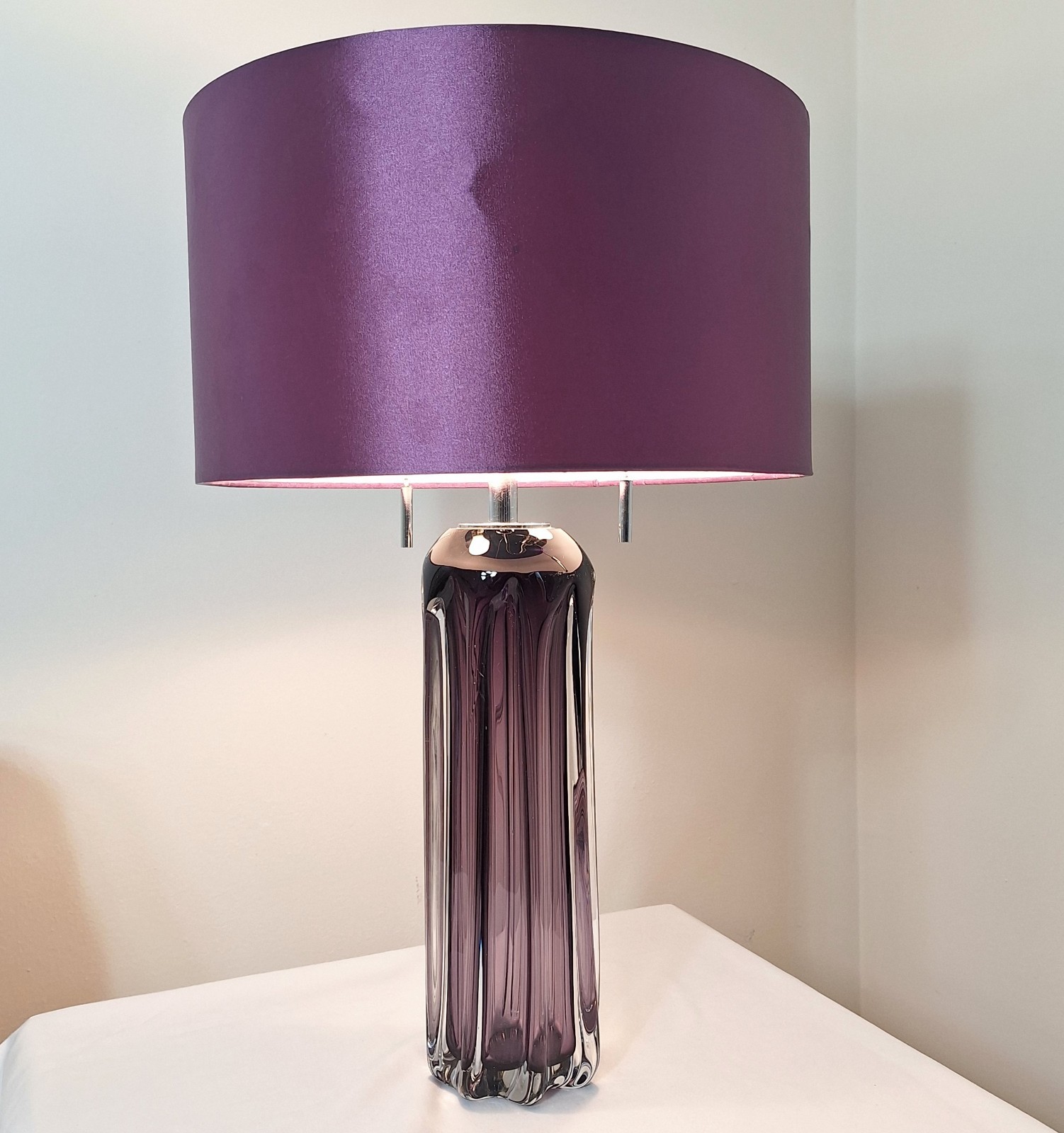 Free Blown Glass Table Lamp Purple Dimond Ferrara Hand Art Satin Shade Pull Chai