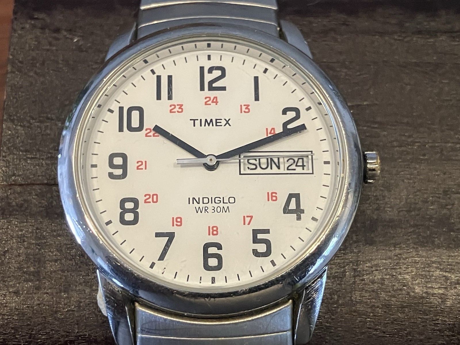Timex Men's Quartz Watch Silver Stainless Steel Band White Dial Day/Date