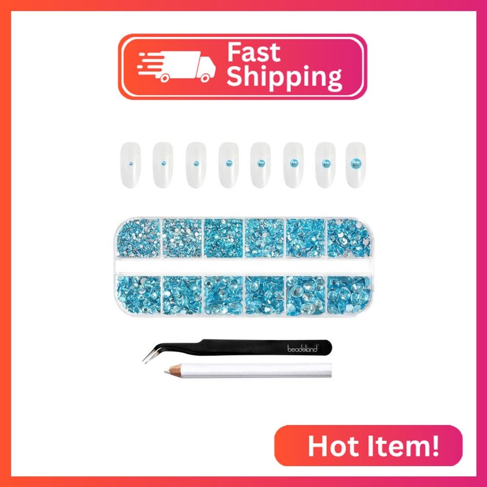 Beadsland Rhinestones for Makeup,8 Sizes 2500pcs Blue Flatback Rhinestones Face 