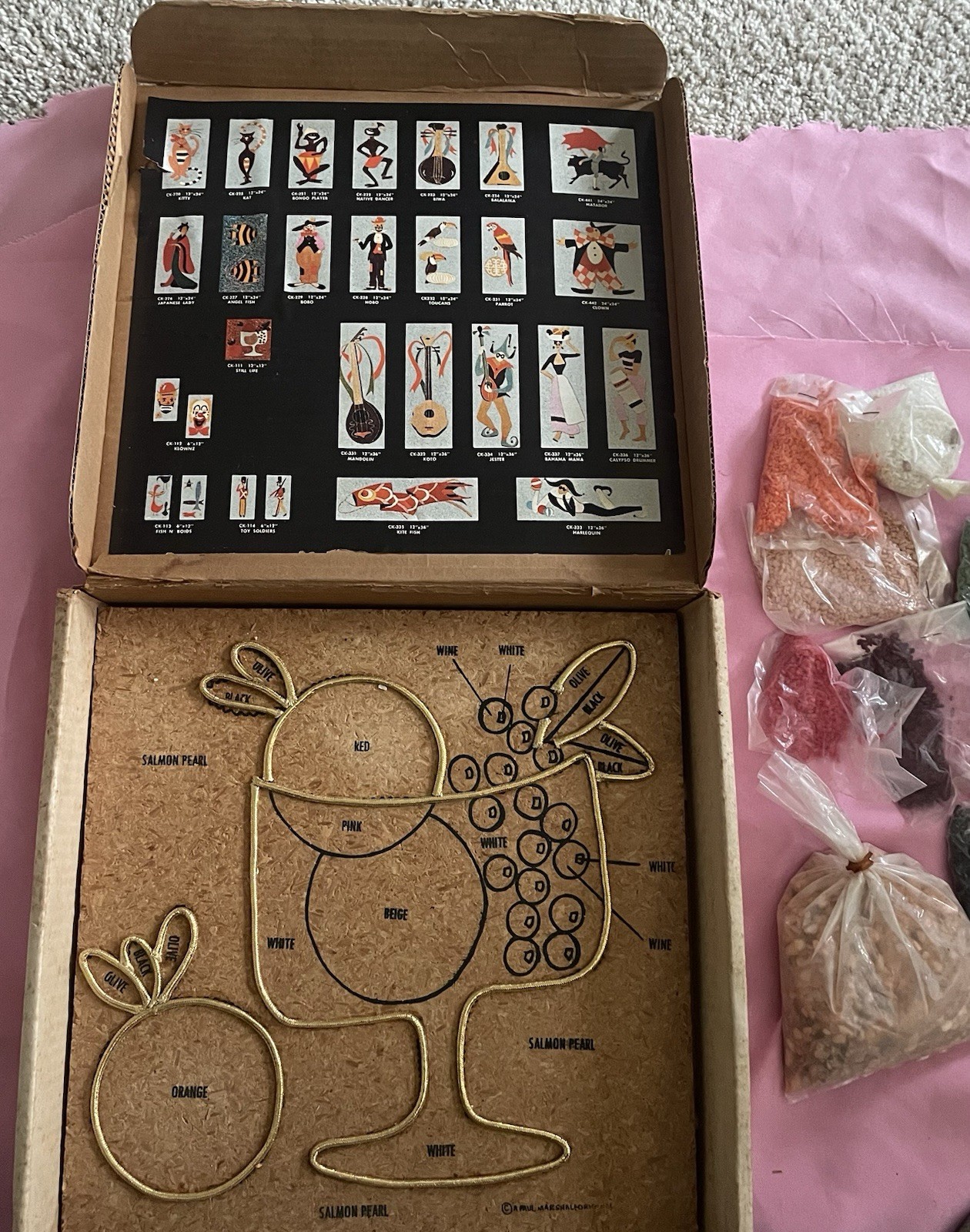 Vintage 60s ? Mosaic Coral Stone Picture Handicraft Kit Unused Still Life