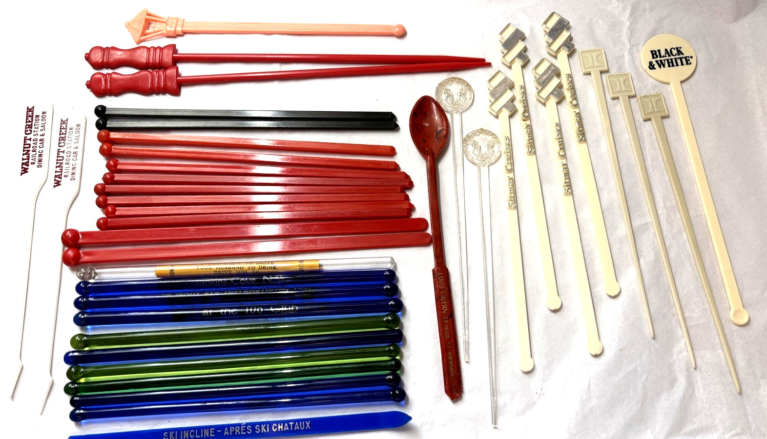 38pc VTG Plastic & Glass - Cocktail Swizzle Sticks - Advertisements/Plain - (#9)