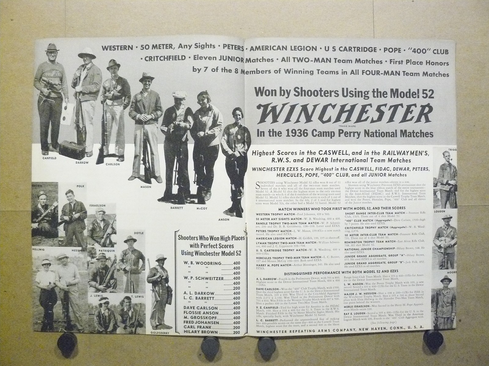 1936 Winchester Model 52 Rifle Print Ad Camp Perry National Matches 400 Club