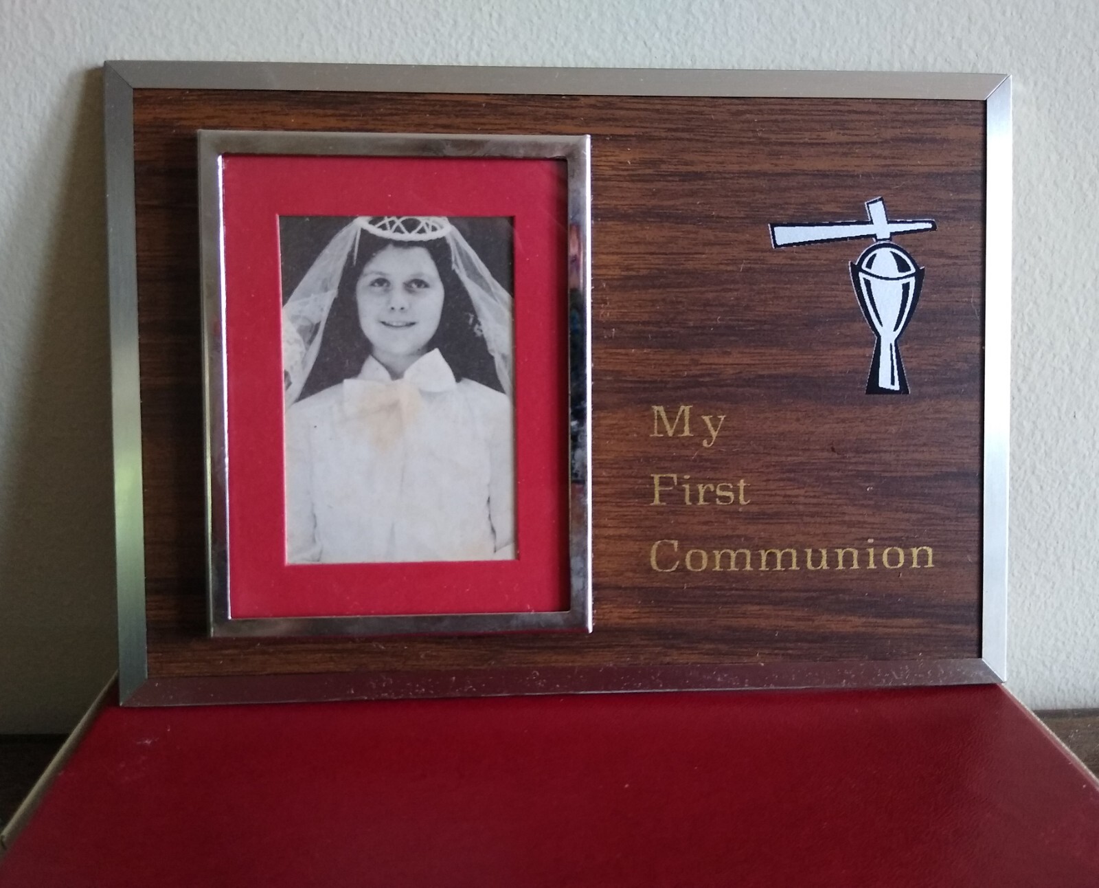 Vintage "My First Communion" Photo Frame Plaque, 8" x 5.5", Tabletop, Retro