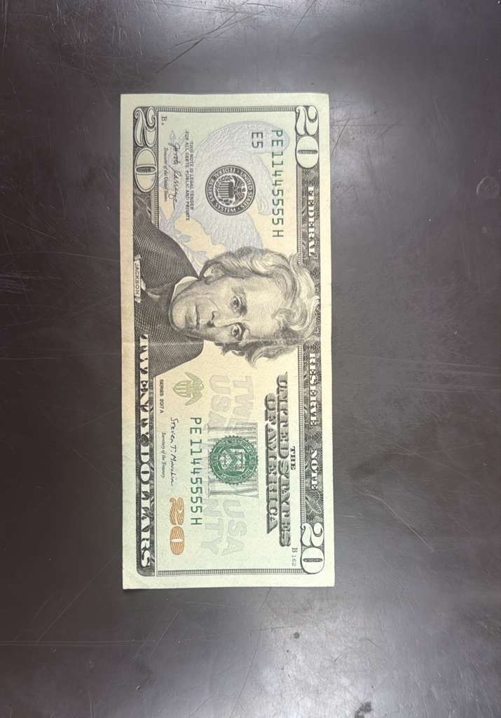 Fancy Serial Number Very Rare #11445555 Series 2007 A Twenty Dollar Bill