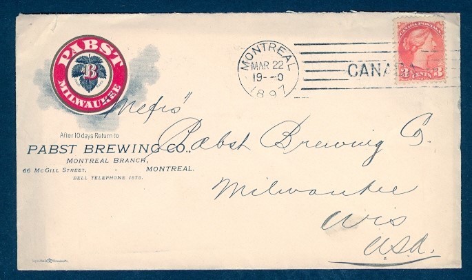 CANADA 1897 MONTREAL PABST MILWAUKEE ILLUSTRATED BREWERY COVER TO USA