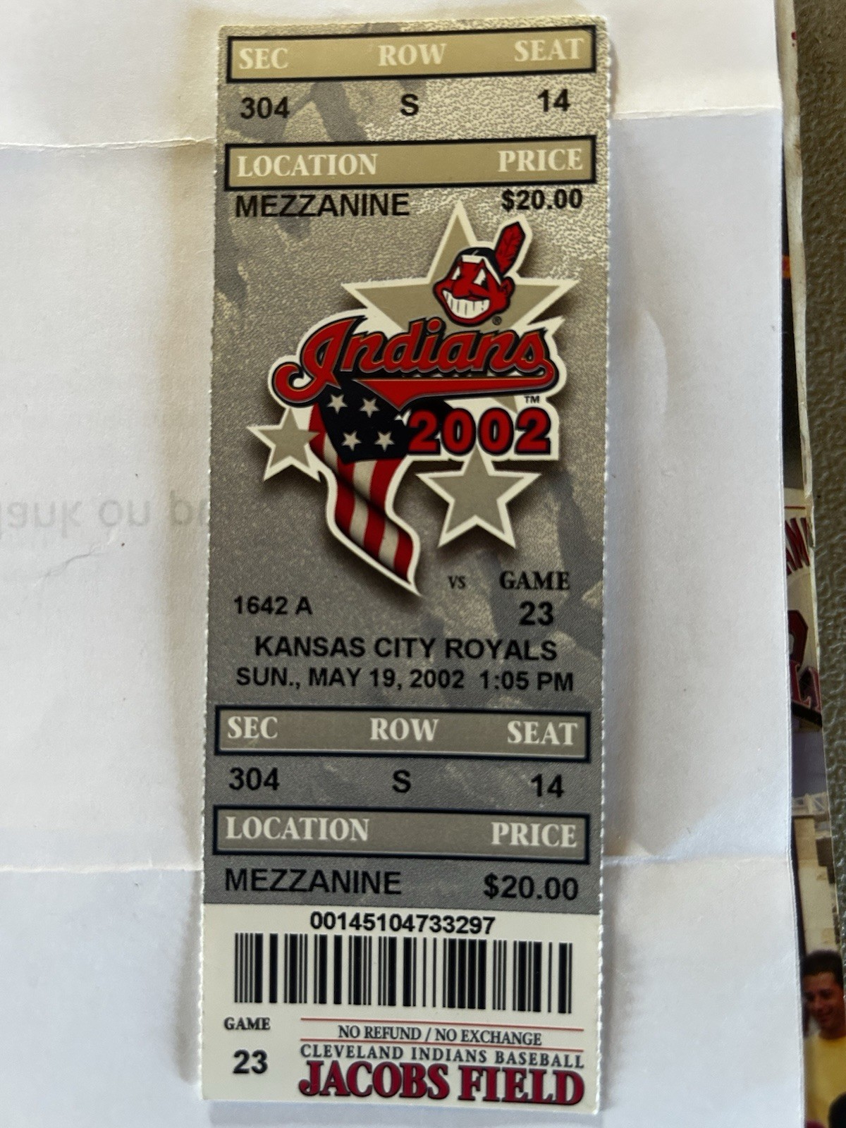 Unused Cleveland Indians Ticket. Vs Kansas City Royals 1999