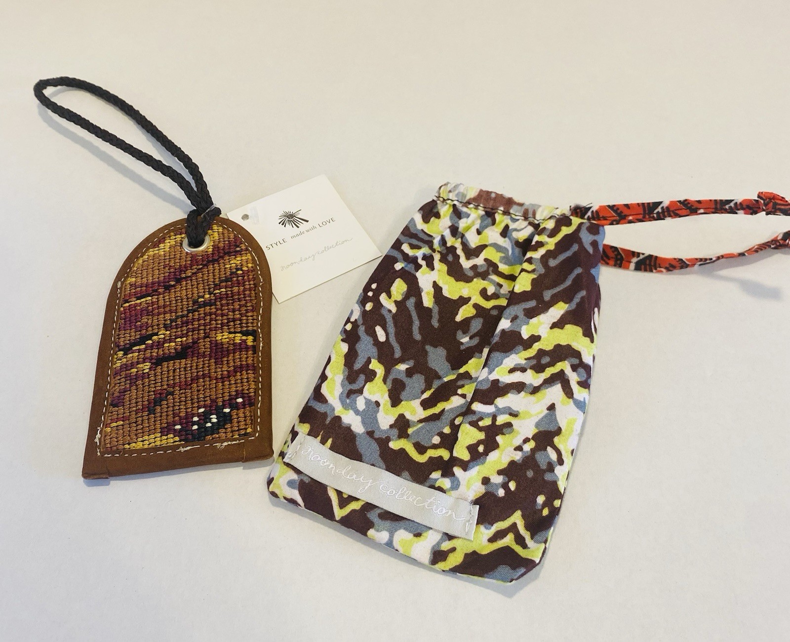 Noonday Collection Huipil Luggage Tag Earth Tone Gold Brown Textured NWT OOAK