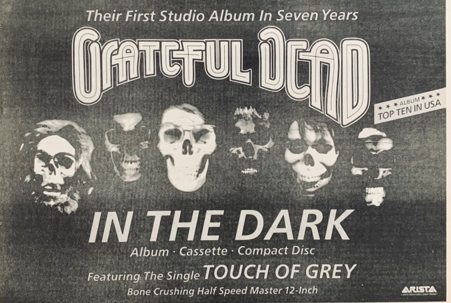 THE GRATEFUL DEAD 1987 original UK PRINT ADVERT IN THE DARK Arista