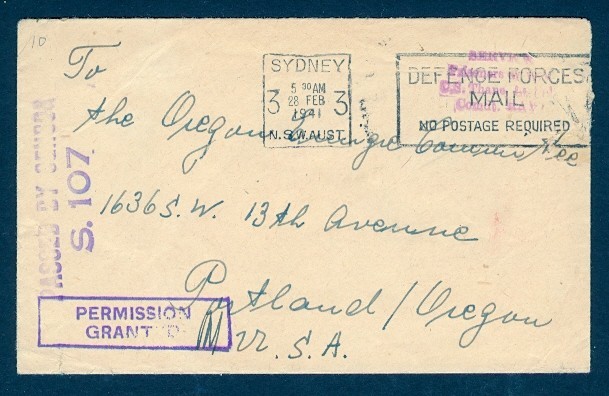 AUSTRALIA 1941 GERMAN INTERN CAMP 8 SYDNEY CENSOR TO USA