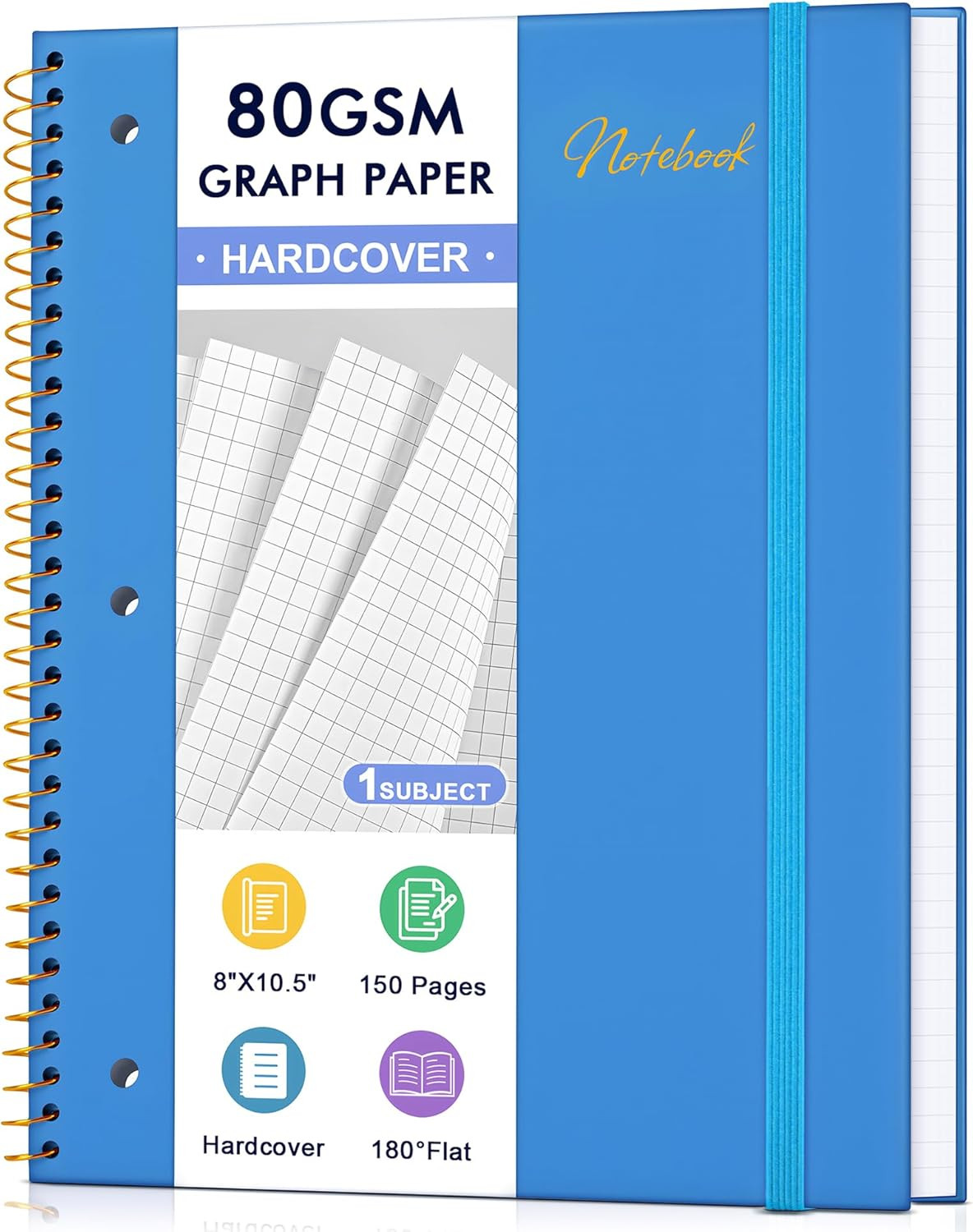 Graph Paper Notebook,1 Subject 80GSM Thick Grid Paper Notebook 8" X 10-1/2", Har