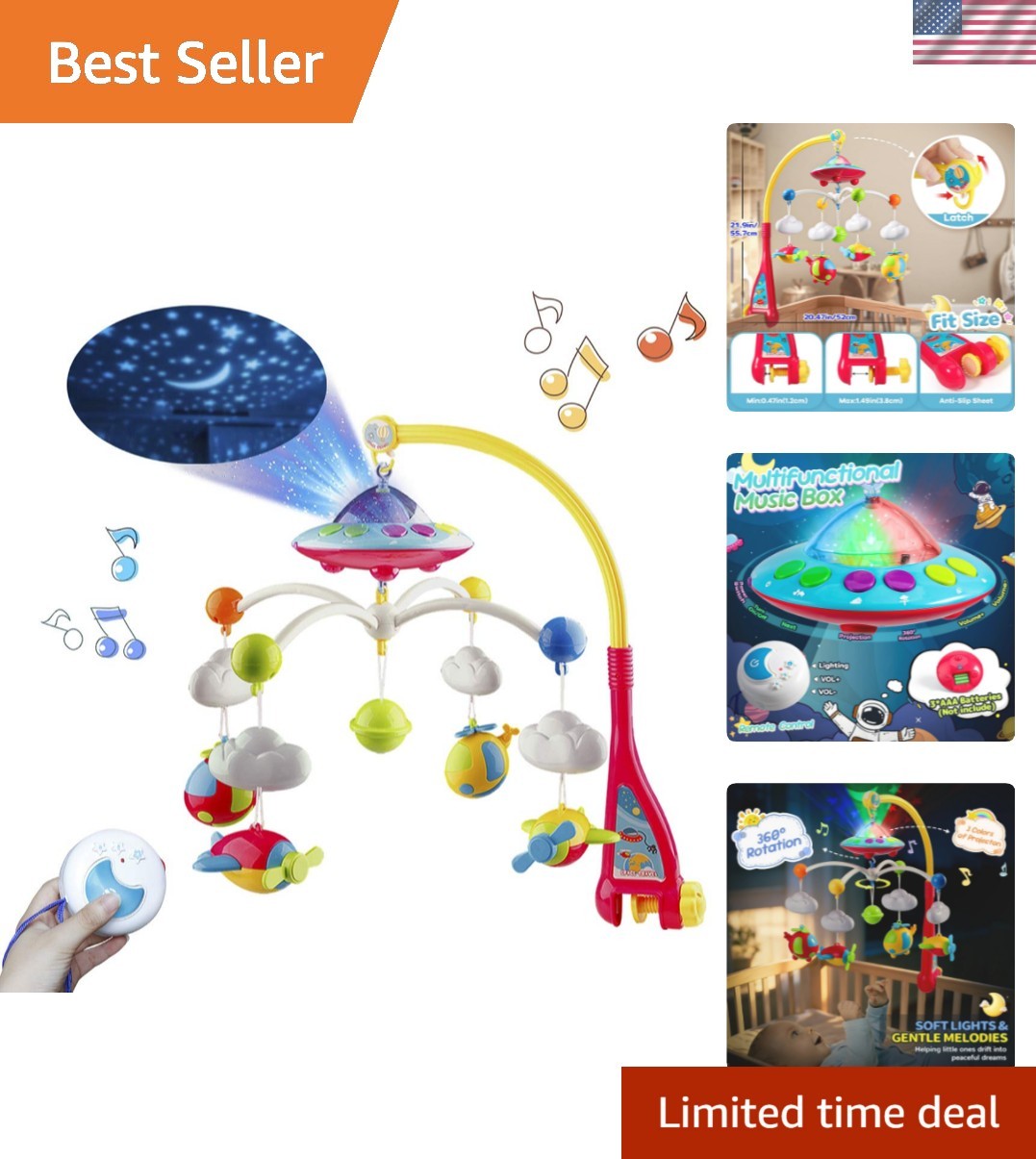 Interactive Musical Mobile with Star Projector & Rotating Pendants for Infants