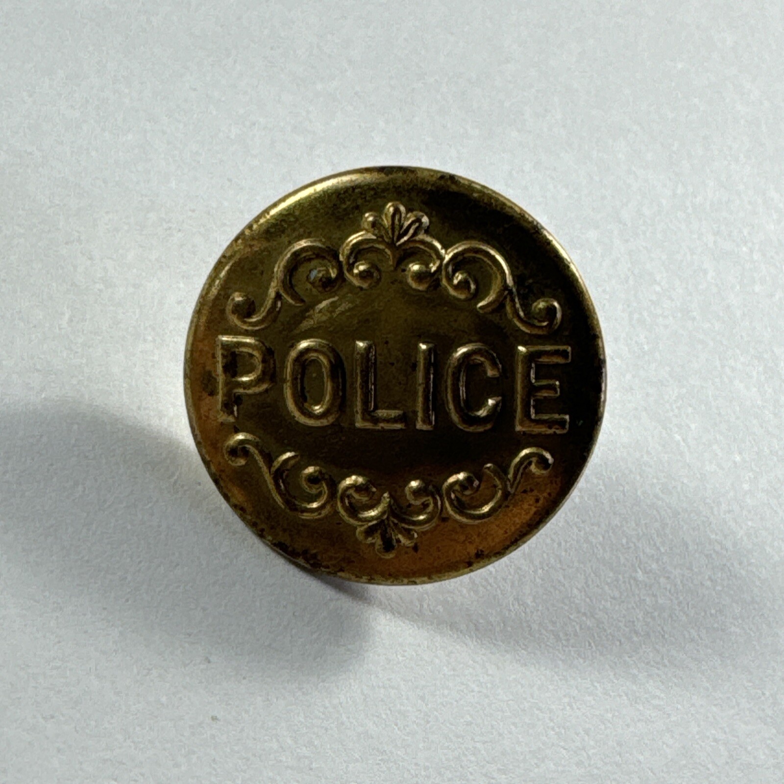Antique Shank Obsolete Police Button Brass Metal Intricate Design