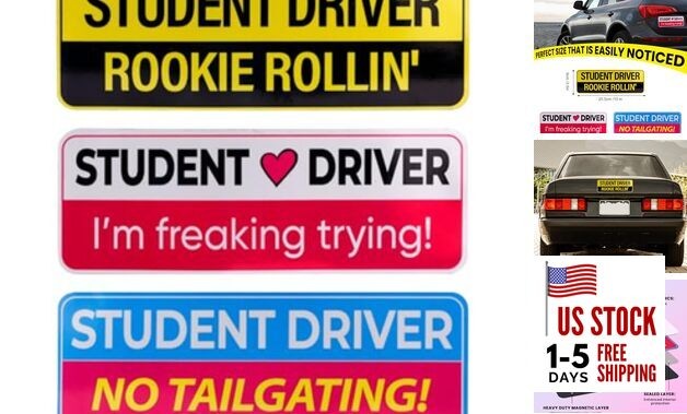 3pcs Student Driver Car Magnets, 3 Styles High Reflective Beginner Driver 