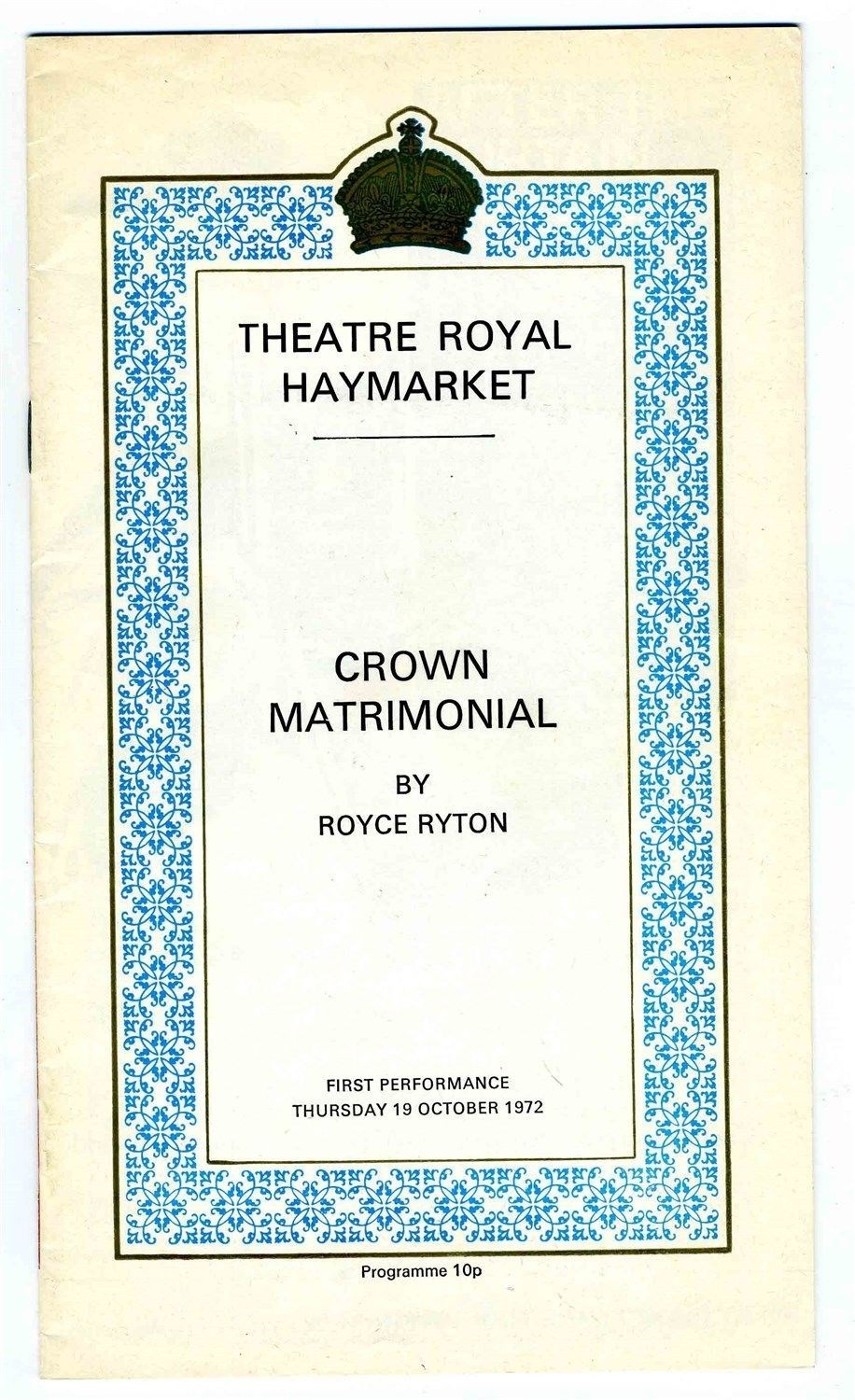 Crown Matrimonial Program Theatre Royal Haymarket Wendy Hiller Peter Barkworth