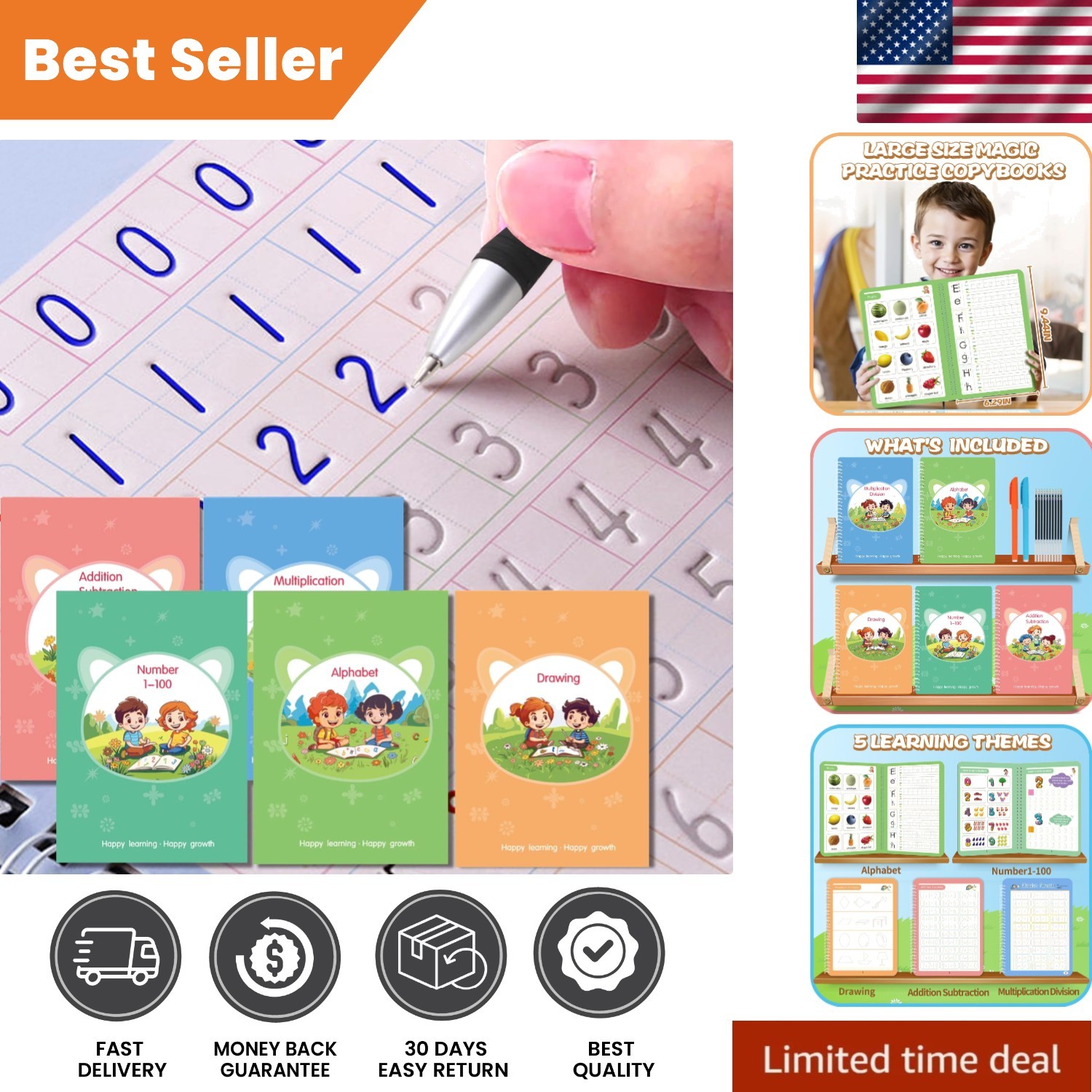 Magic Practice Copybook Set - 5 Reusable Calligraphy Books for Kids Ages 3-8