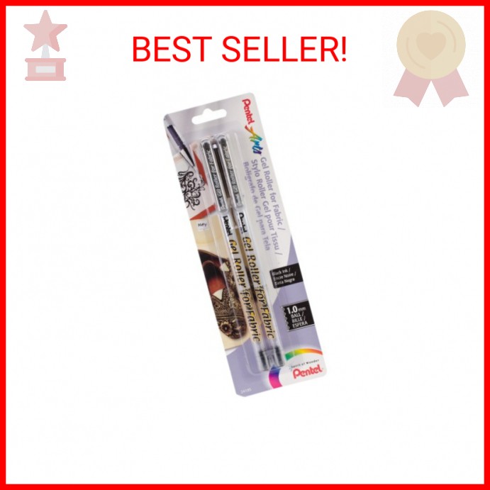 Pentel Arts Gel Roller for Fabric, (1.0mm) Bold Lines, Permanent, Black Ink, Pac