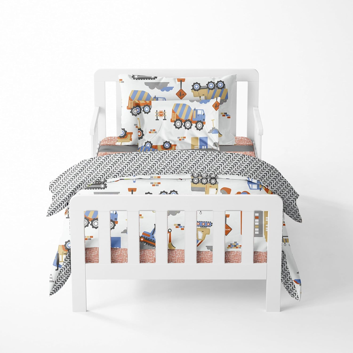 Construction Multicolor Boys Cotton 4 Piece Toddler Bedding Set 100 Percent Cott