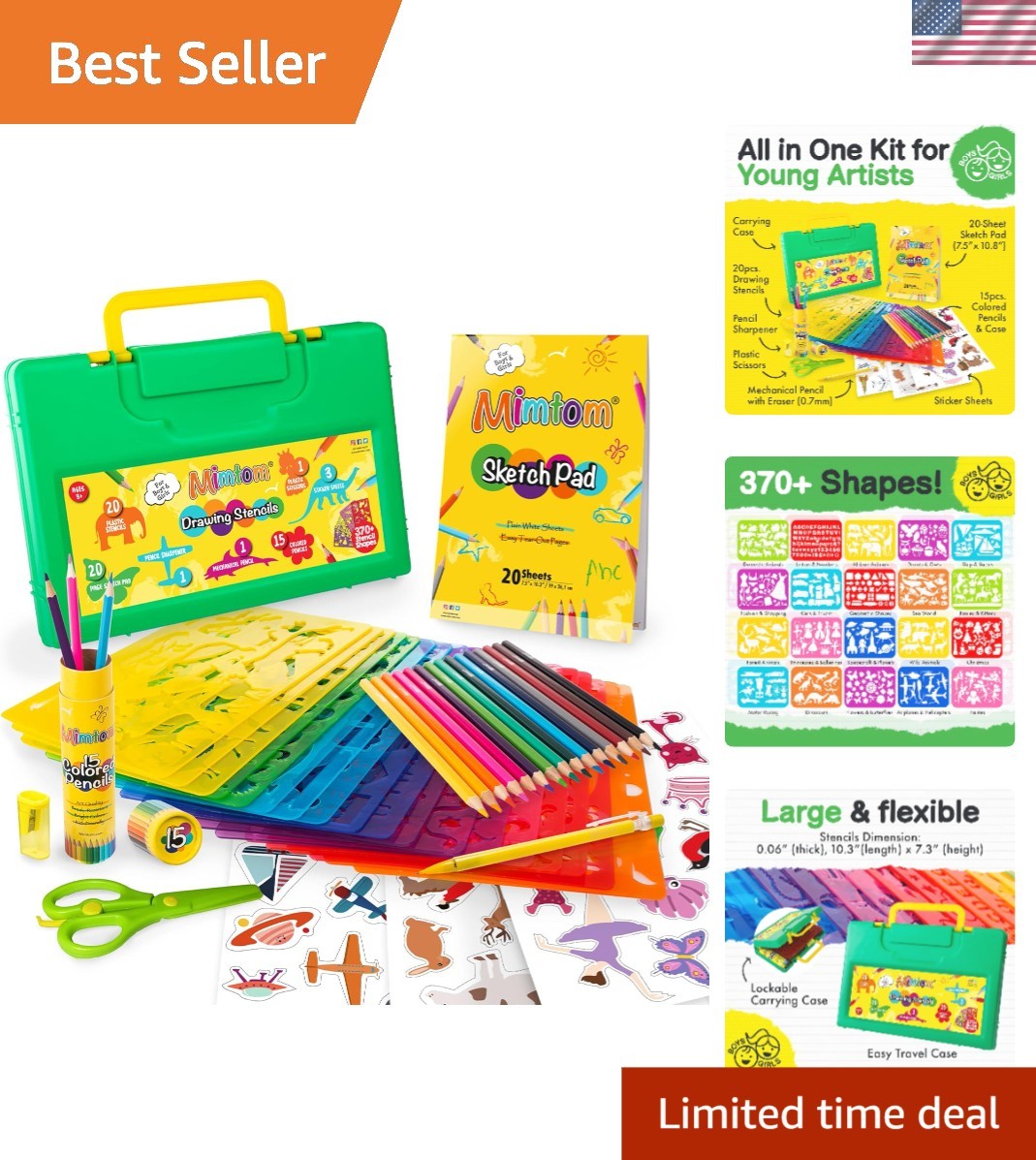 Drawing Stencil Kit for Kids, 60 PC Art Set with 370+ Shapes, Sketch Pad, and...