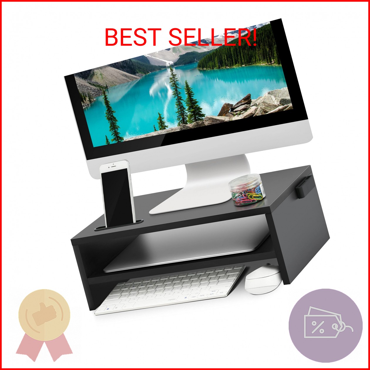 Marbrasse Monitor Stand Riser, 16.5 Inch 2 Tier Computer Printer Shelf Stand for