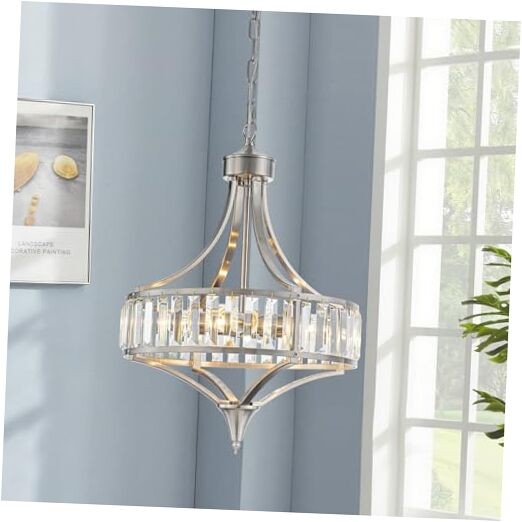 Brushed Bathroom Chandeliers for Dining Room,15.7" Modern Round Crystal Nickel