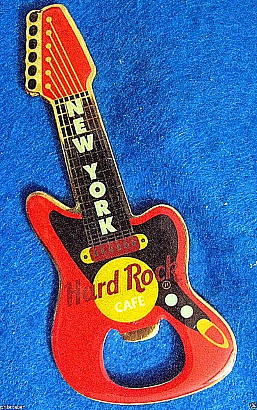 NEW YORK CITY RED FENDER BOTTLE OPENER GUITAR FRIDGE MAGNET Hard Rock Cafe