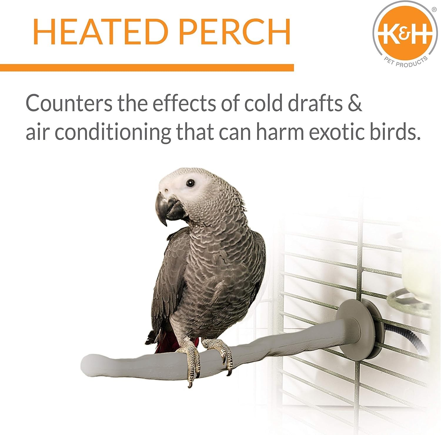 K&H Pet Products Thermo-Perch Heated Bird Perch - Large Gray 14.5" - Excellent