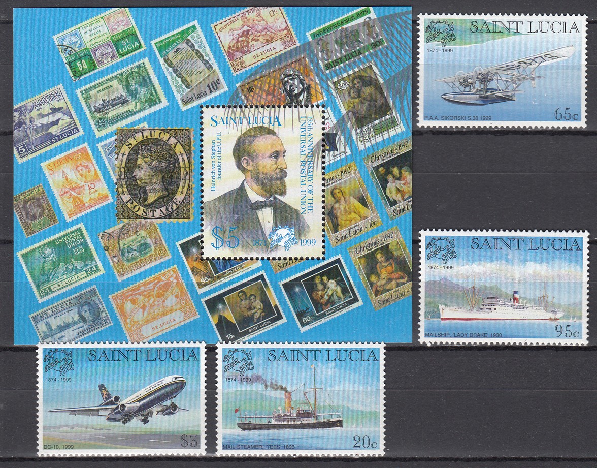 Santa Lucia Mail Yvert 1105/8 + Sheet 61 MNH 125 Anniversary Upu - Planes