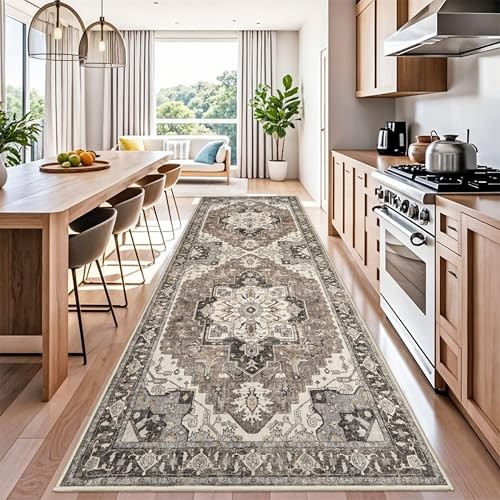Washable Kitchen Runner Rug 4x12 - Low Pile Soft Rugs for Hallway Entryway 