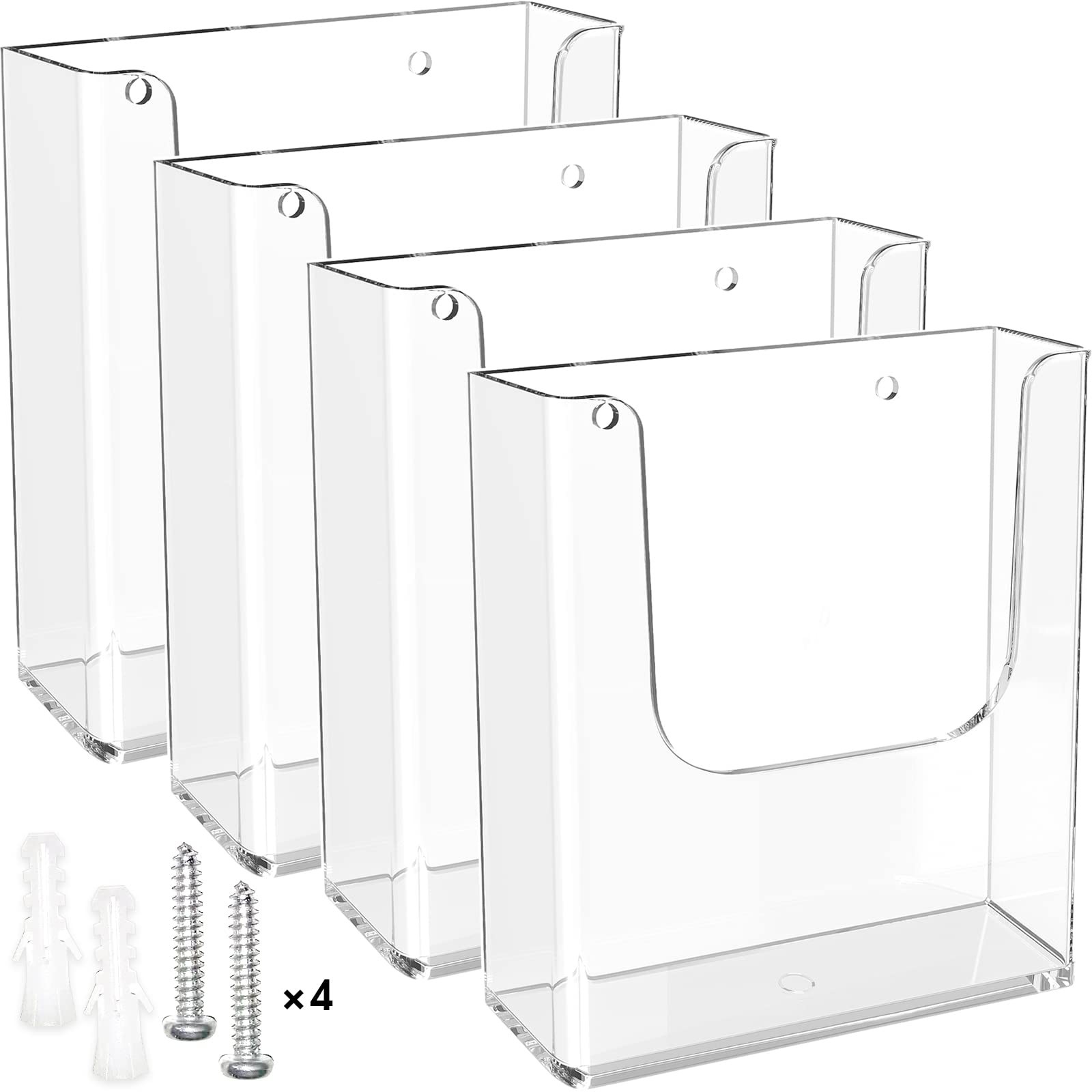 MaxGear Wall Mount Brochure Holder 8.5x11, 4-Pack Acrylic Pamphlet Flyer Display