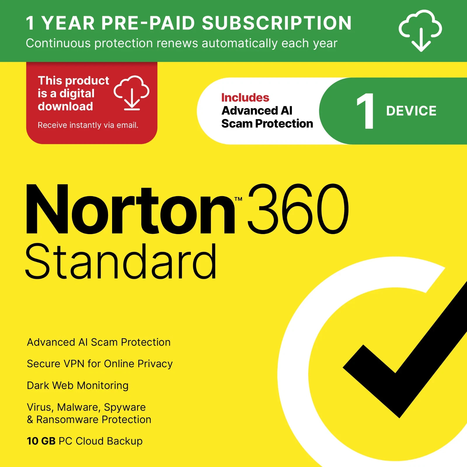 Norton 360 Standard 2026 | 1 Device | Direct from Norton | Digital Download