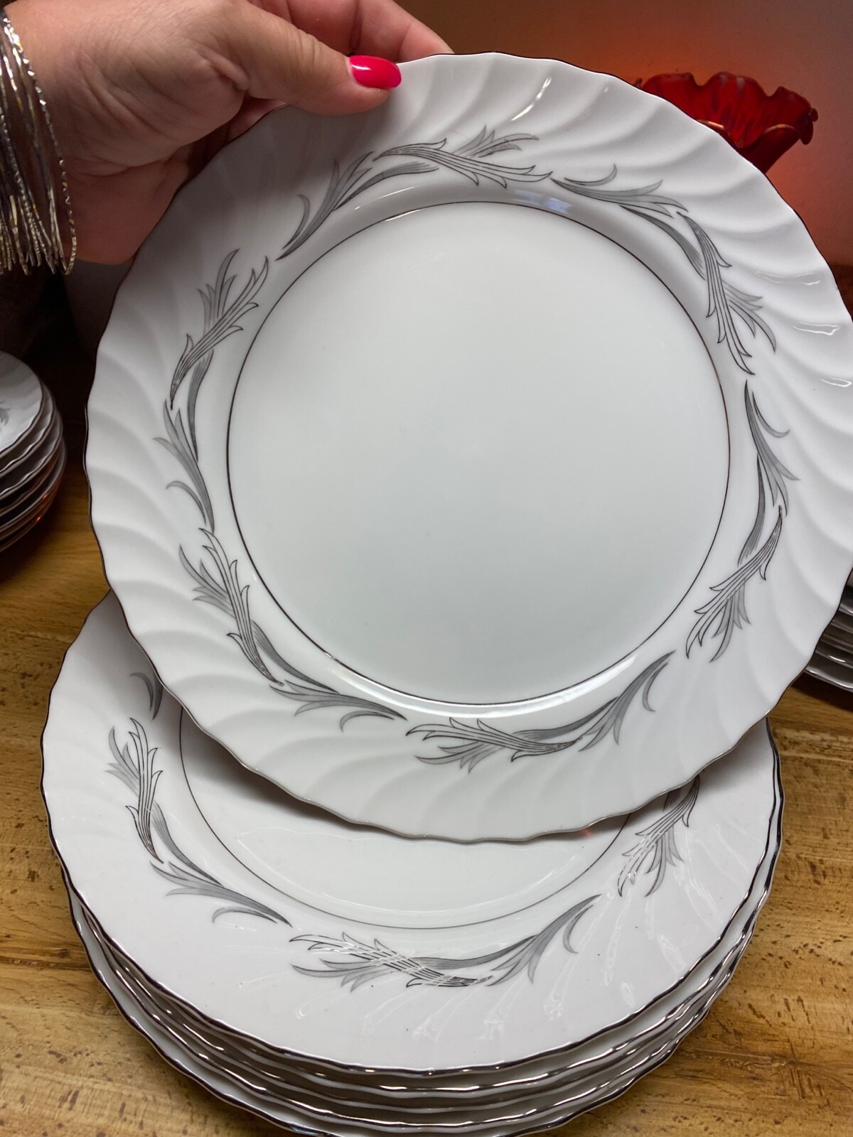 HARMONY HOUSE Sears fine china PLATINUM Scroll 3643~Salad Plate 7 7/8" VTG