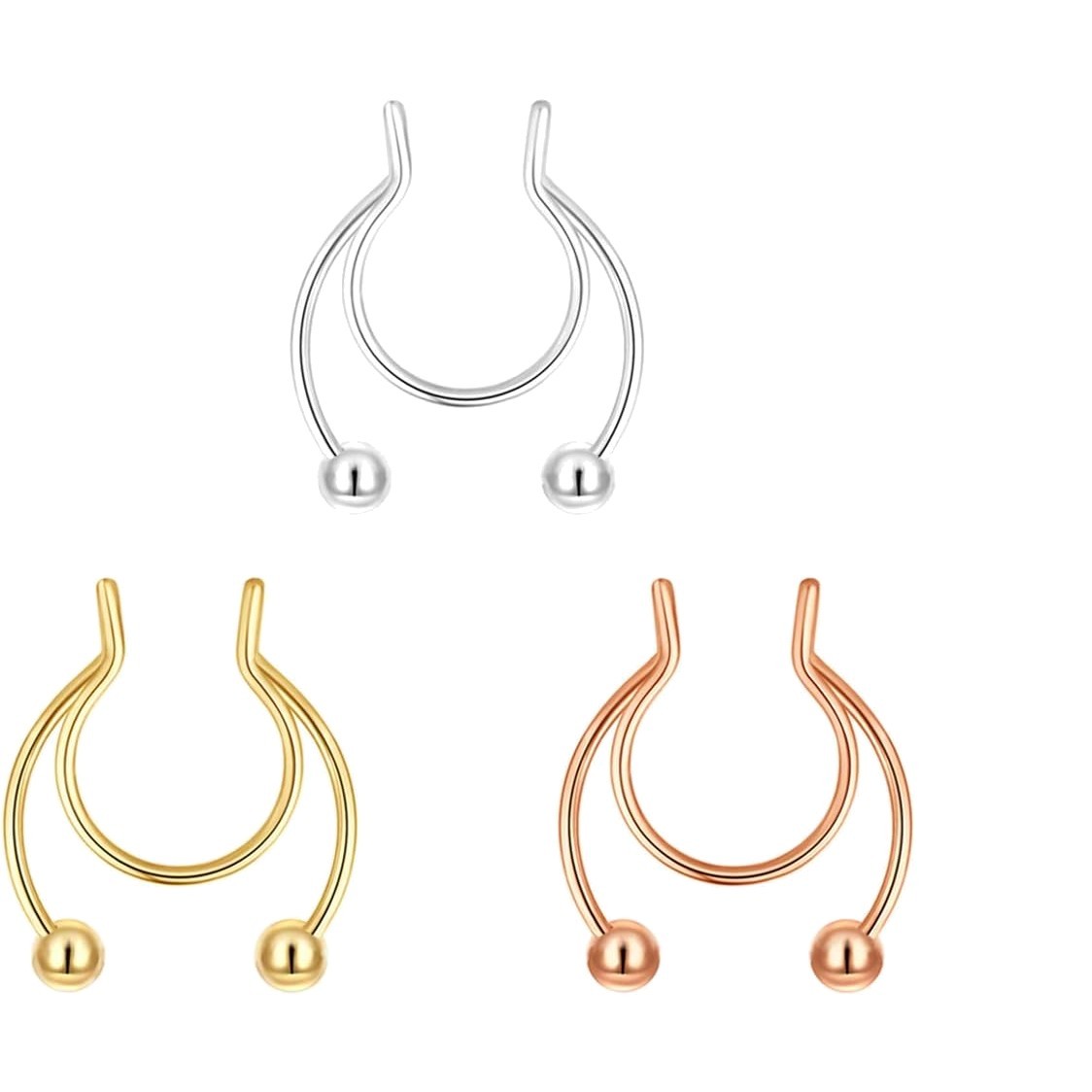 Hypoallergenic 20G Fake Nose Rings - 3pcs Clip-On Stainless Steel Jewelry Set