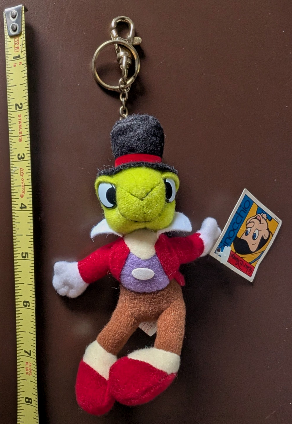 Vintage Jiminy Cricket Disney Pinocchio 5" Plush Keychain Backpack Clip