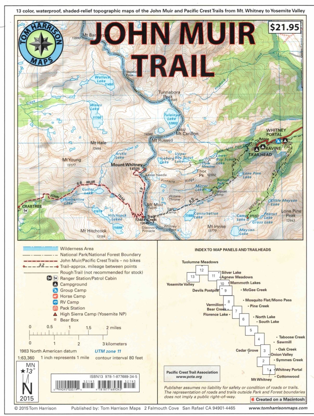 JOHN MUIR TRAIL MAP-PACK - 13 color, waterproof, shaded-relief topographic maps