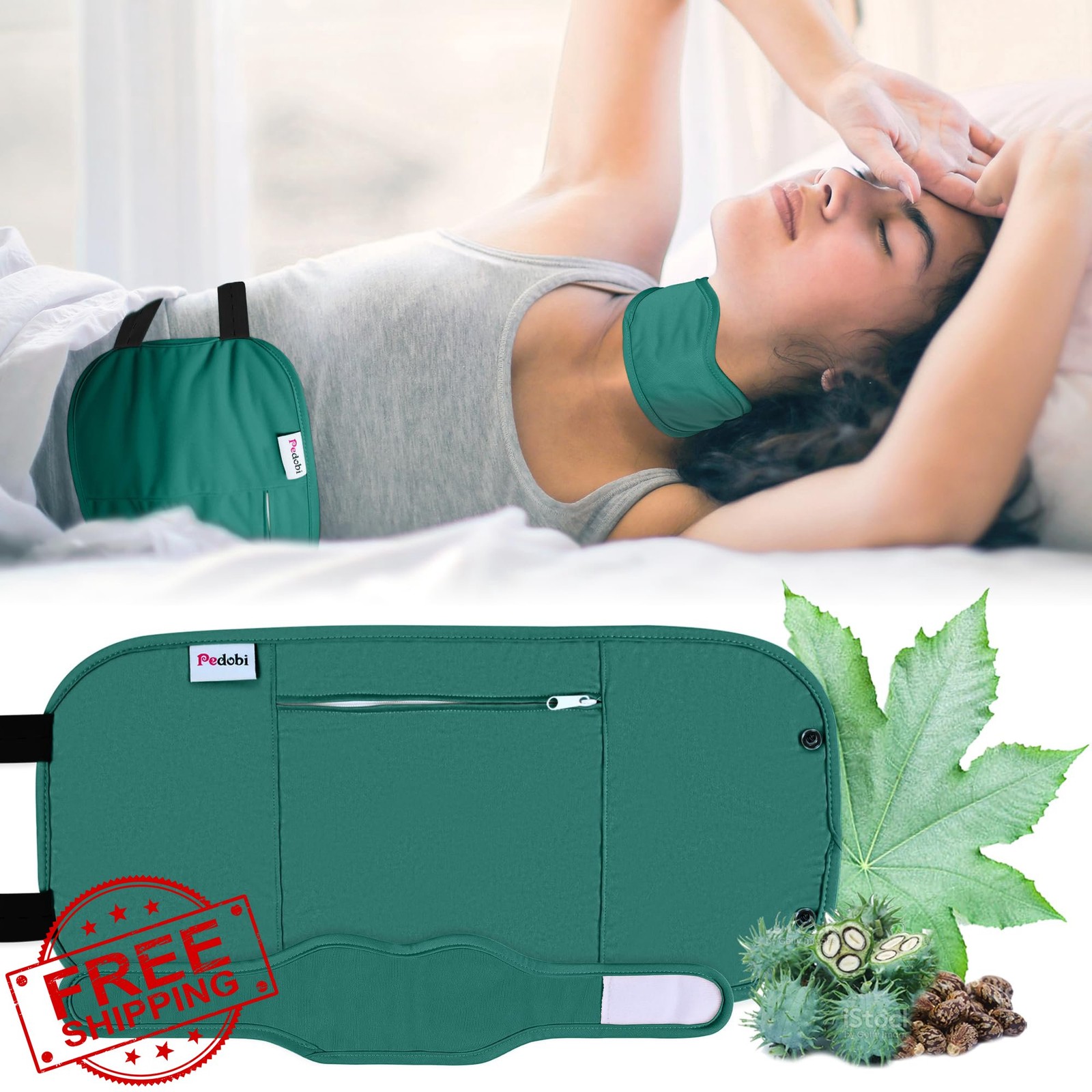 Pedobi 2 Pcs Castor Oil Pack Compress Liver Detox Constipation Green