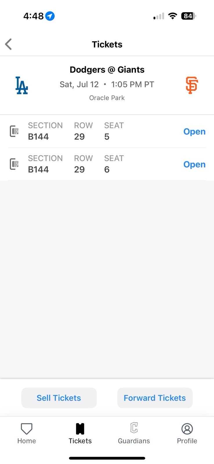 Giants dodgers 7/12 Bleacher Seats