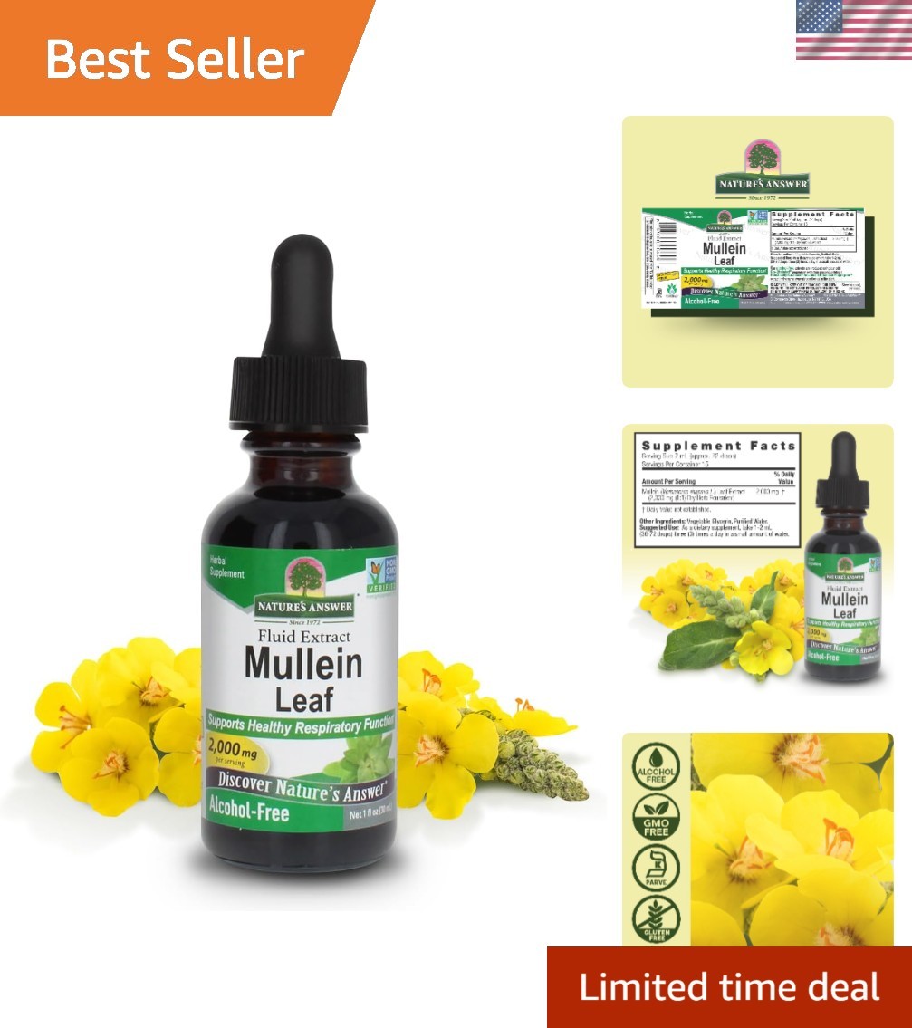 1 Oz Mullein Leaf Extract - Kosher, Gluten-Free, Natural Respiratory Health Aid