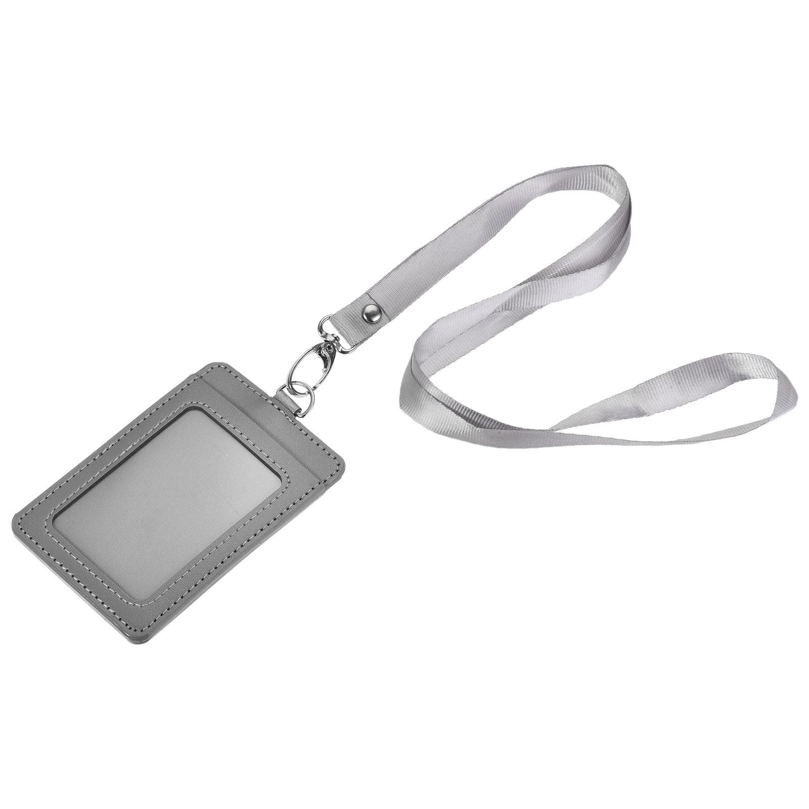 Badge holder 11x7.4cm vertical PU ID card holder card holder grey