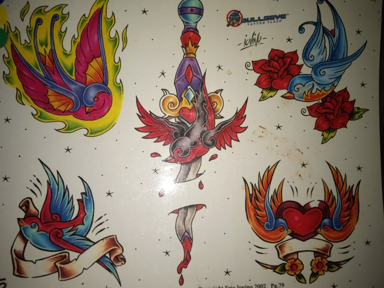 Sealed Cherry Creek Tattoo Flash Eric Iovino Birds, Heart, Sword 11"X17" Print