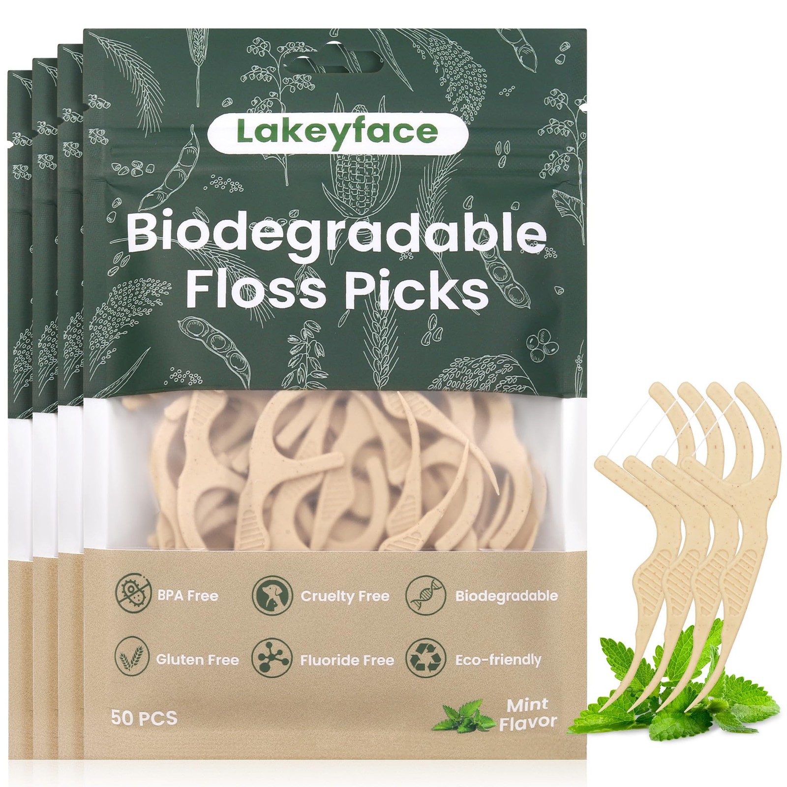 Biodegradable Dental Floss Picks  EcoFriendly Mint Tooth Flossers, 200 Count