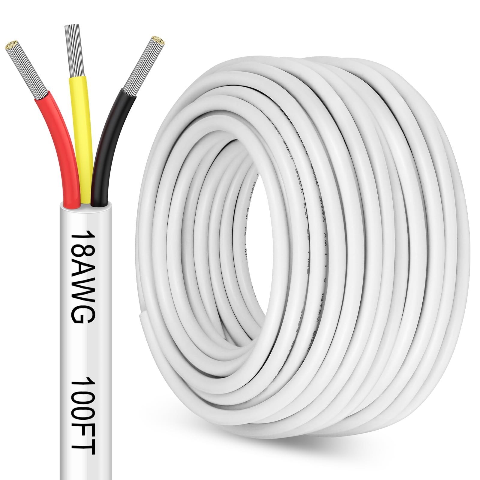 100FT 18 Gauge 3 Conductor Electrical Wire, Low Voltage Landscape Wire 18/3 AWG