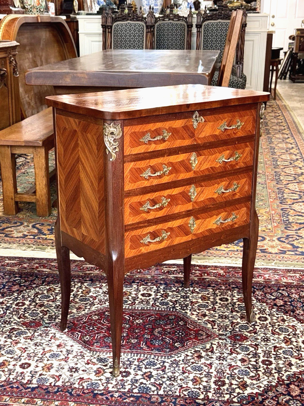 French Antique Inlaid Rosewood  Louis XV Small Bar Cabinet