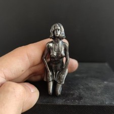 Miniature Bronze Effect Woman Figurine, Kneeling Lady Metal Statue