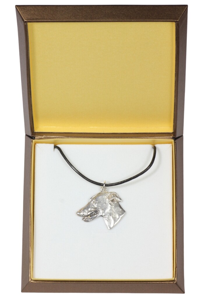 Greyhound, Large English Greyhound - Dog Collar In Gift Box, Silver Plated