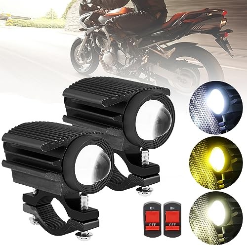  2PCS Motorcycle LED Headlight,32W 4 Modes Hi/Lo Beam Yellow White Black2pcs