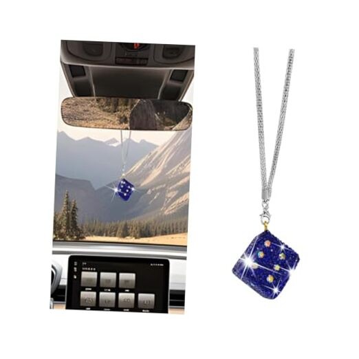  Bling Car Rear View Mirror Pendant, Creative Rhinestone Vehicle Hanging Blue